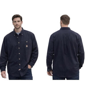Bobolous Men’s Button Down Shirt Sz L Navy Long Sleeve Embroidered Crest Cotton